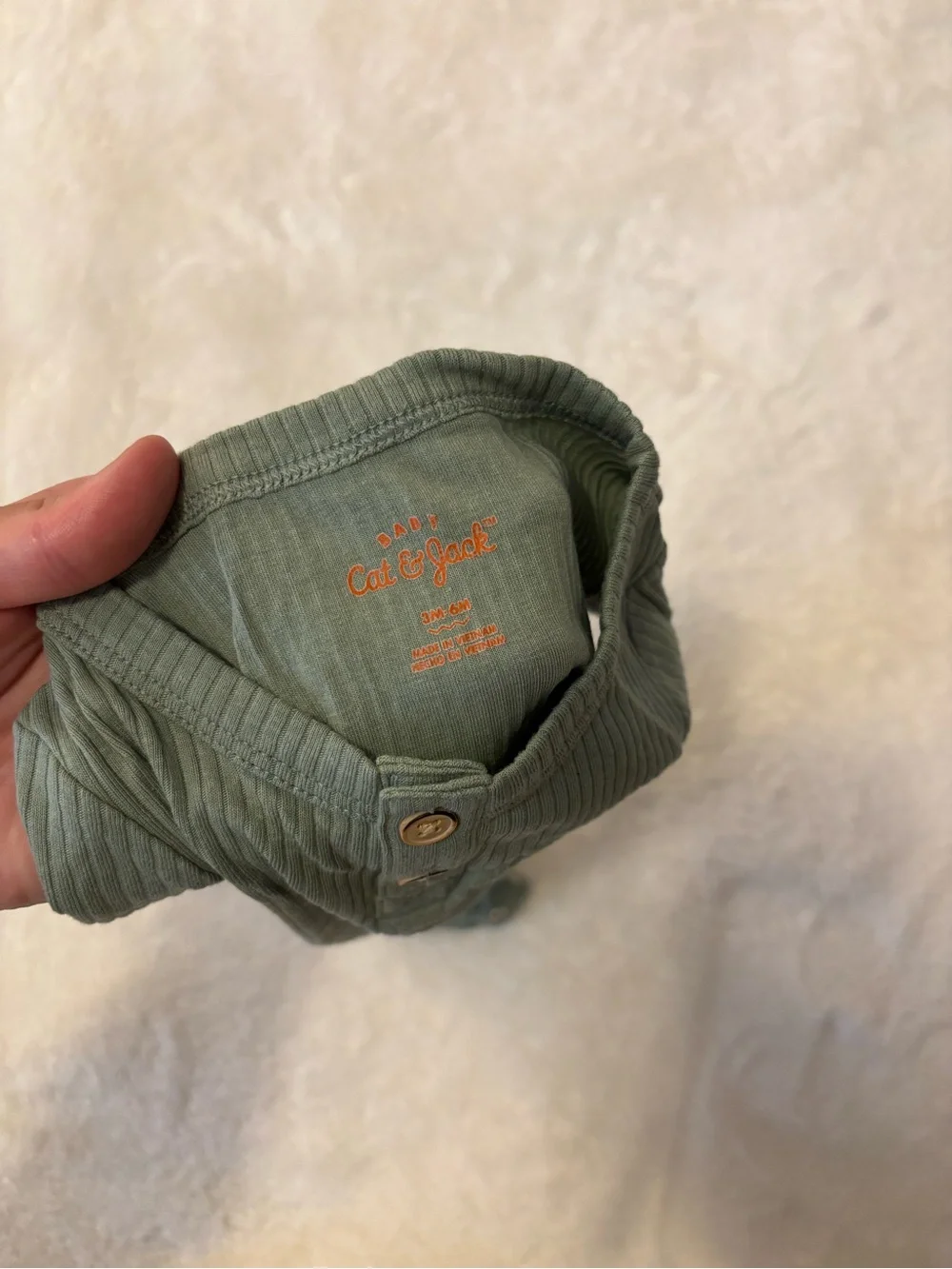 Cat & Jack 3-6M - ribbed short sleeve olive green one-piece